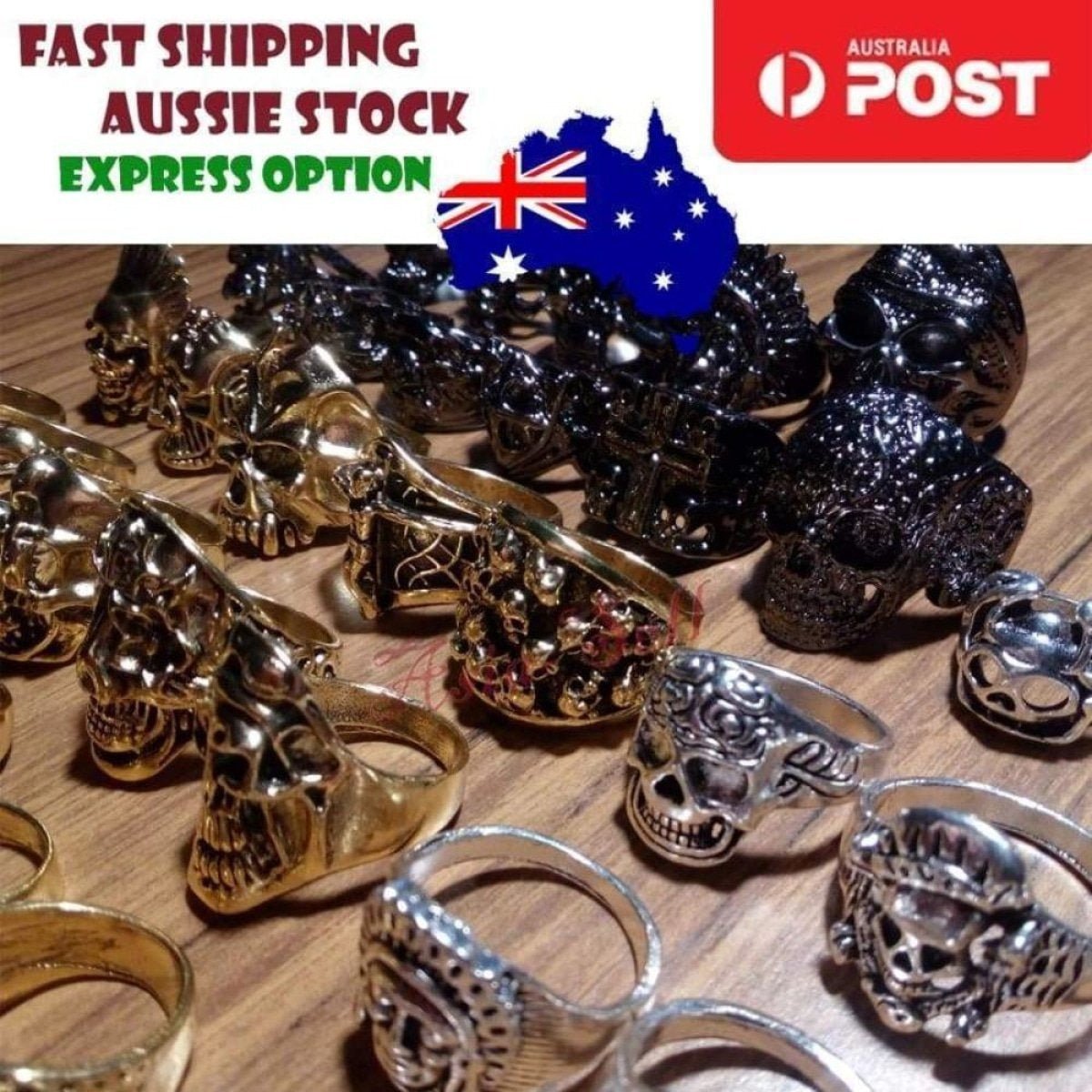 Skull Ring Rings Gold Black Silver Colours Size 6 7 8 9 10 11 - Silver Size 9 (code A) - Asia Sell