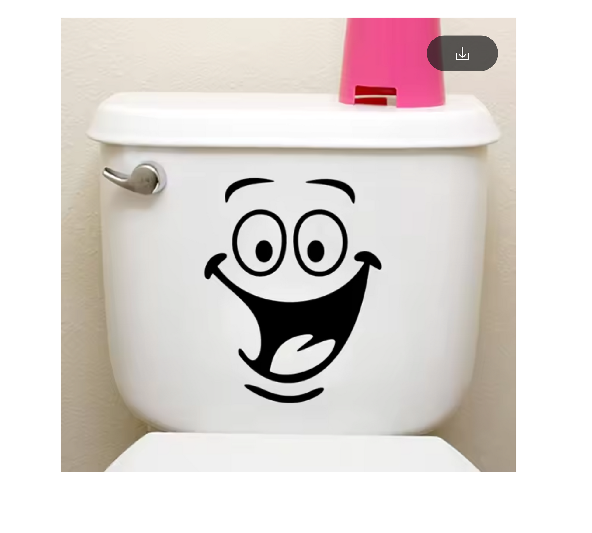White toilet with a smiley face decal on the tank