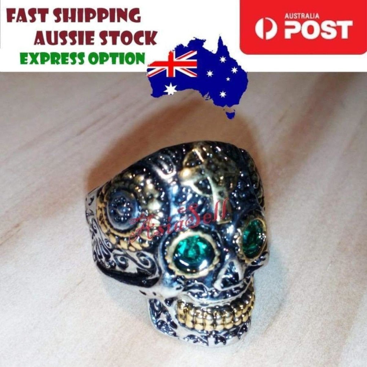 Stainless Steel Skull Ring Head Evil Ring Rings Black Silver Gold Silver Biker - Type 1 Size 8 U.S. 57mm - Asia Sell