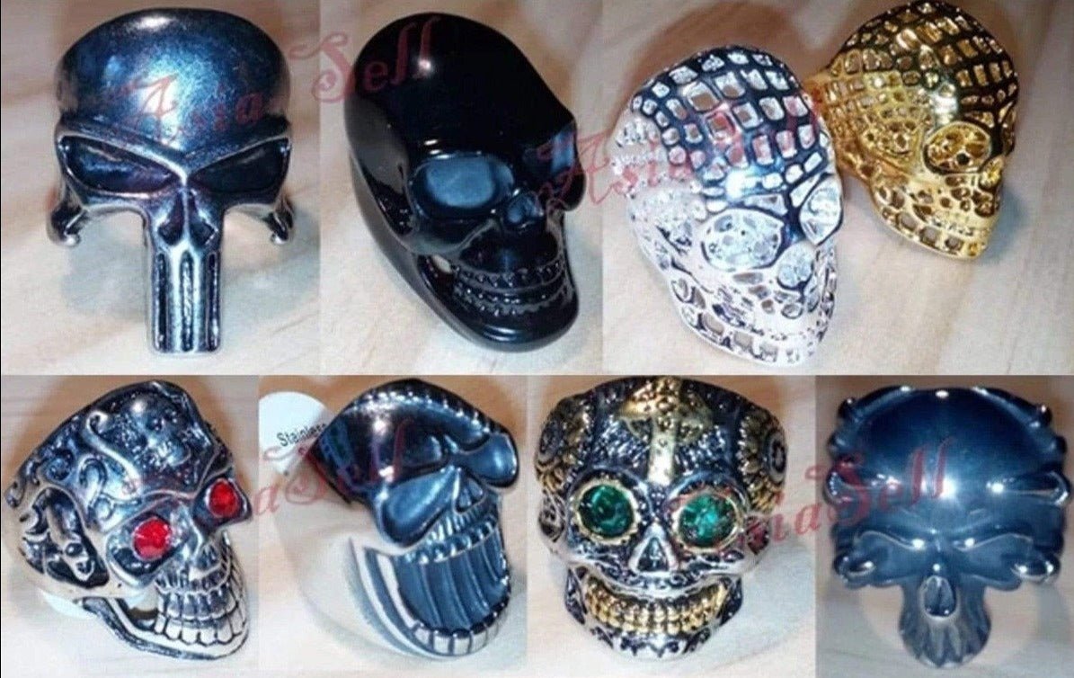Stainless Steel Skull Ring Head Evil Ring Rings Black Silver Gold Silver Biker - Type 1 Size 8 U.S. 57mm - Asia Sell