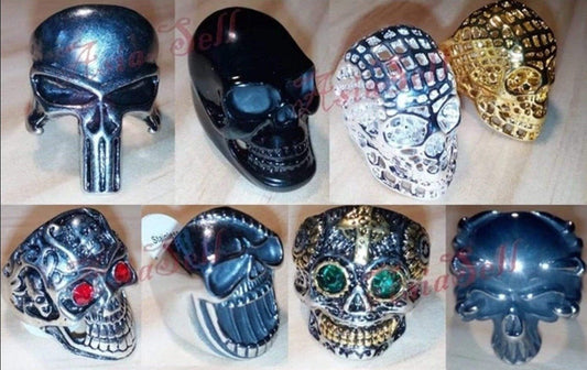 Stainless Steel Skull Ring Head Evil Ring Rings Black Silver Gold Silver Biker - Type 1 Size 8 U.S. 57mm - Asia Sell