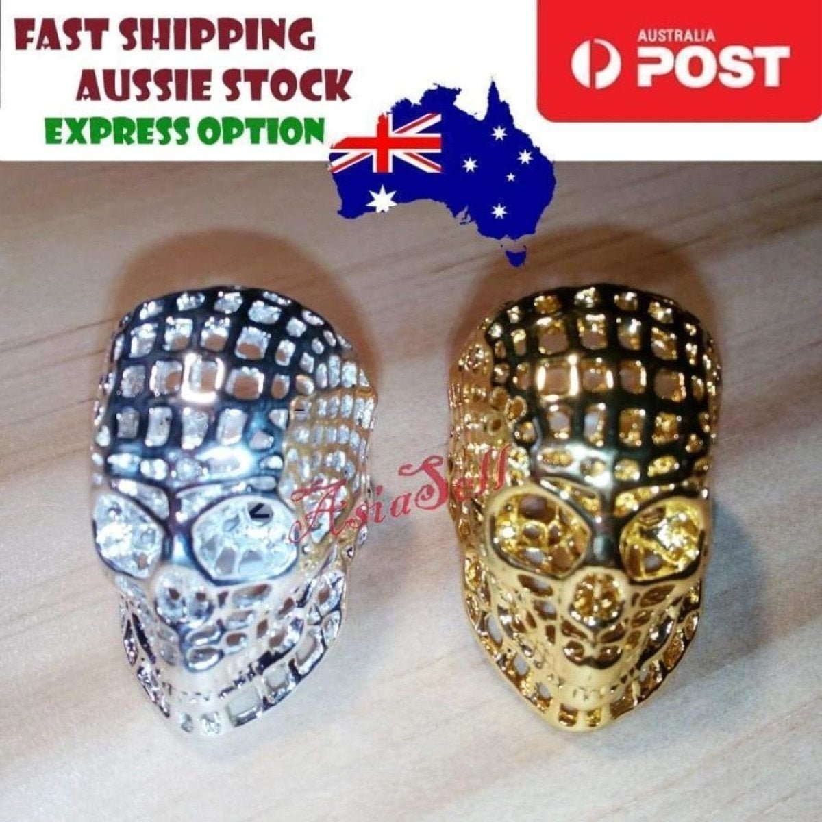 Stainless Steel Skull Ring Head Evil Ring Rings Black Silver Gold Silver Biker - Type 3 SILVER Size 10 U.S. 62mm - Asia Sell