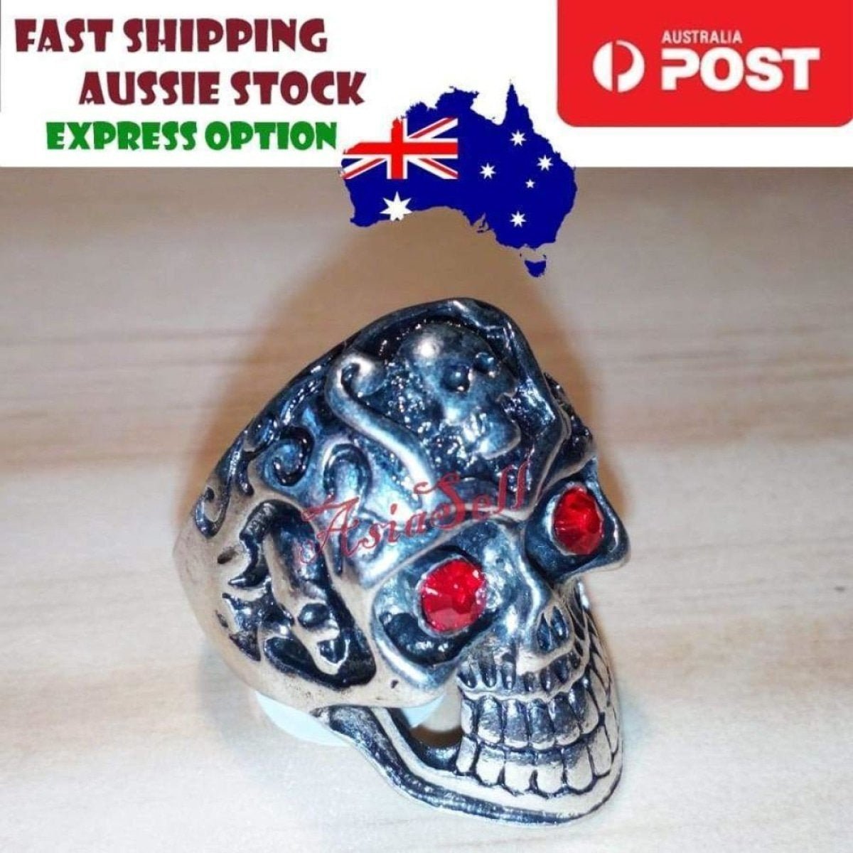 Stainless Steel Skull Ring Head Evil Ring Rings Black Silver Gold Silver Biker - Type 5 Size 18 (U.S. 8) 57mm - Asia Sell
