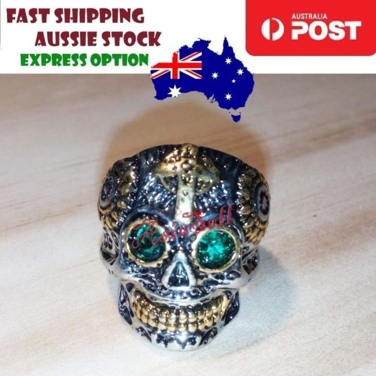 Stainless Steel Skull Ring Head Evil Ring Rings Black Silver Gold Silver Biker - Type 7 Size 8 U.S. 57mm - Asia Sell