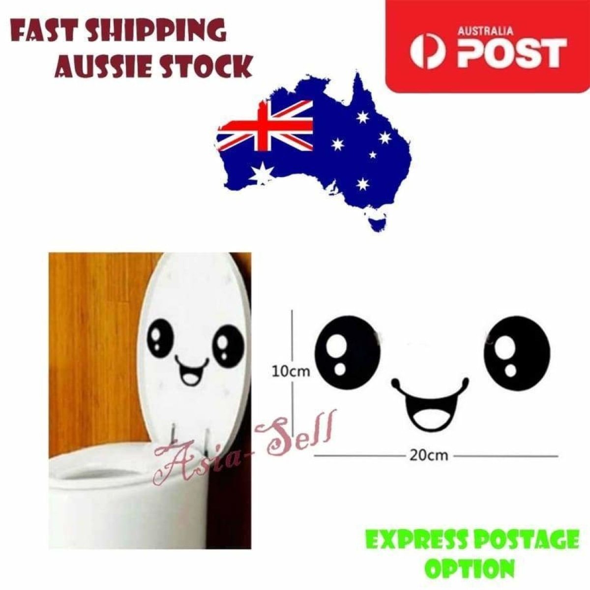 Toilet Seat Lid Sticker Funny Smile Bathroom Decals Removable Stickers Tiles - - Asia Sell