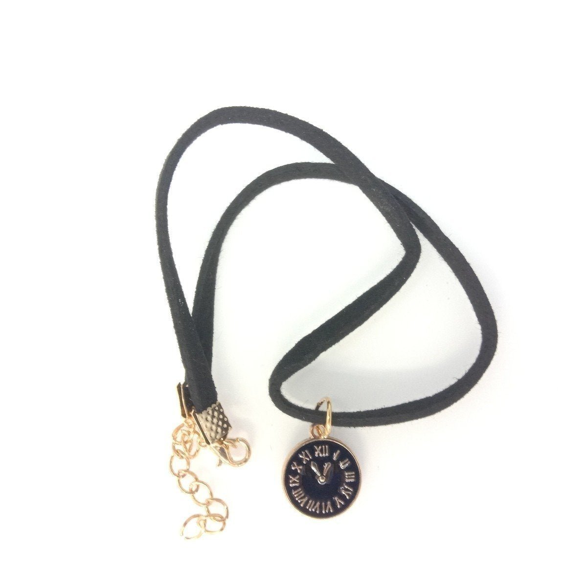 Velvet Neck Choker Necklace Black Clock Watch Charm Gold Roman Numerals - - Asia Sell