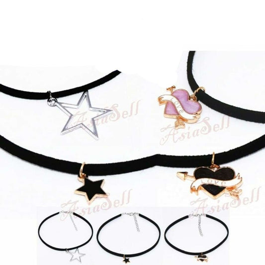 Velvet Neck Choker Necklace Black Love Heart Star Vintage Bohemian Charm 2 - 12mm Star Solid Black - Asia Sell