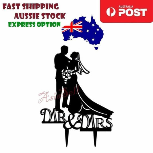 Wedding Cake Topper MR & MRS 17cm Decoration Black Acrylic Bride Groom Table Decor - - Asia Sell