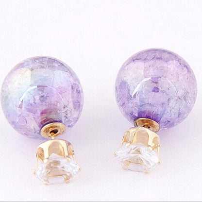 Womens Candy Colour Double Side Round Pearl Earrings Crystal Ball Ear Stud - Purple - Asia Sell