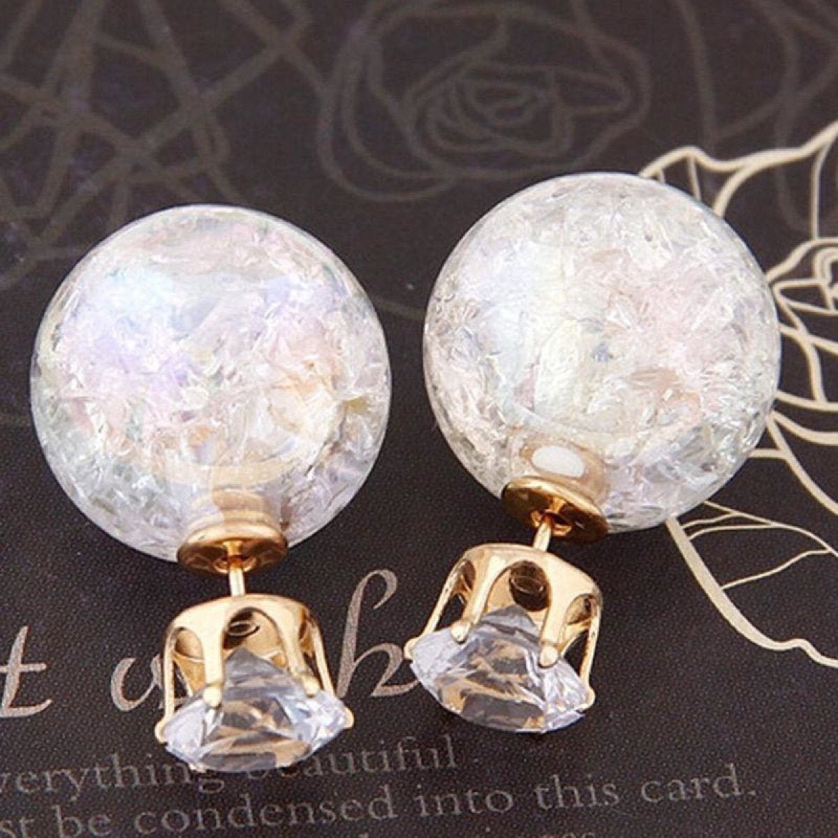 Womens Candy Colour Double Side Round Pearl Earrings Crystal Ball Ear Stud - White - Asia Sell