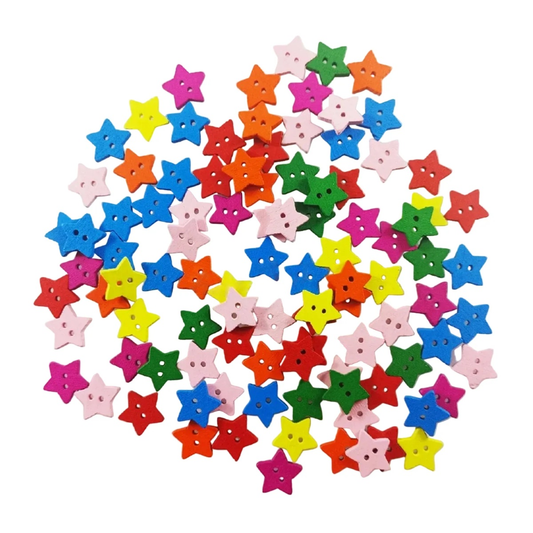 Colorful star-shaped buttons on a white background