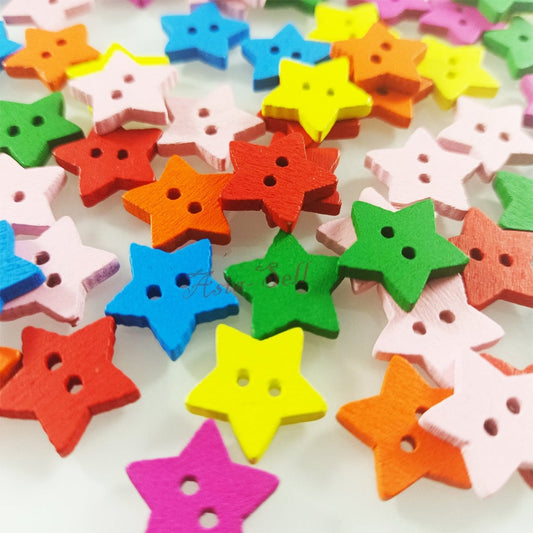 Wood Buttons 13mm Stars 2 Holes Sewing Baby Clothing Multicoloured Mixed Colours - 500pcs - Asia Sell