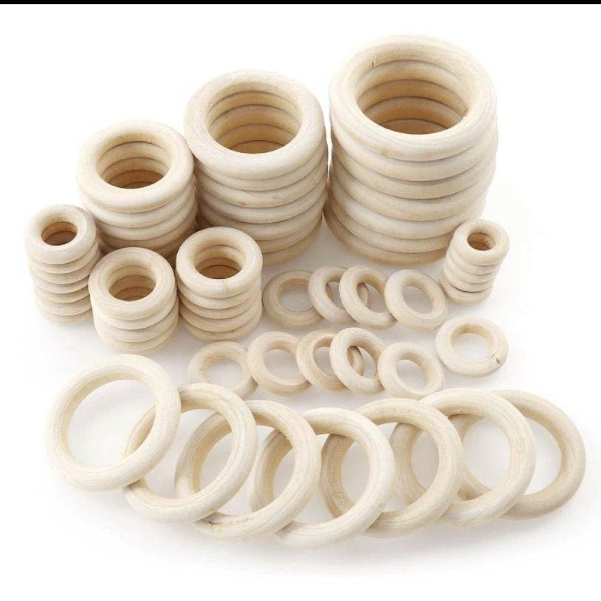 4-100pcs Natural Wood DIY 15mm-100mm Wooden Beads Pendant Connectors Circles Rings Beads Unfinished Craft Natural Wood Wall Hanging Ornament - 15mm 100pcs - Asia Sell