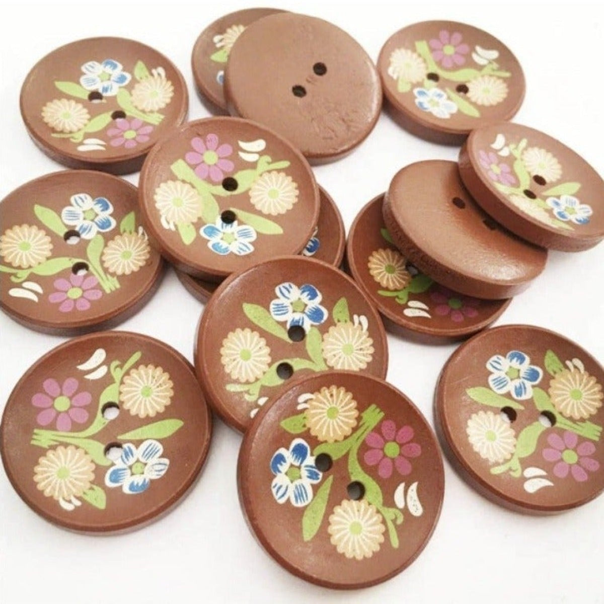 10Pcs 30Mm Colourful Tree Pattern Clothing Wooden Buttons 2 Hole Sewing Scrapbooking Craft Diy