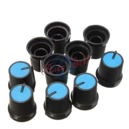 10Pcs Black Knob Blue Face Plastic For Rotary Taper Potentiometer Hole 6Mm Potentiometers