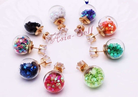 16mm Multicolour Glass Crystal Stud Earring Stars Double Sided Pearl Earrings | Asia Sell  -  Purple