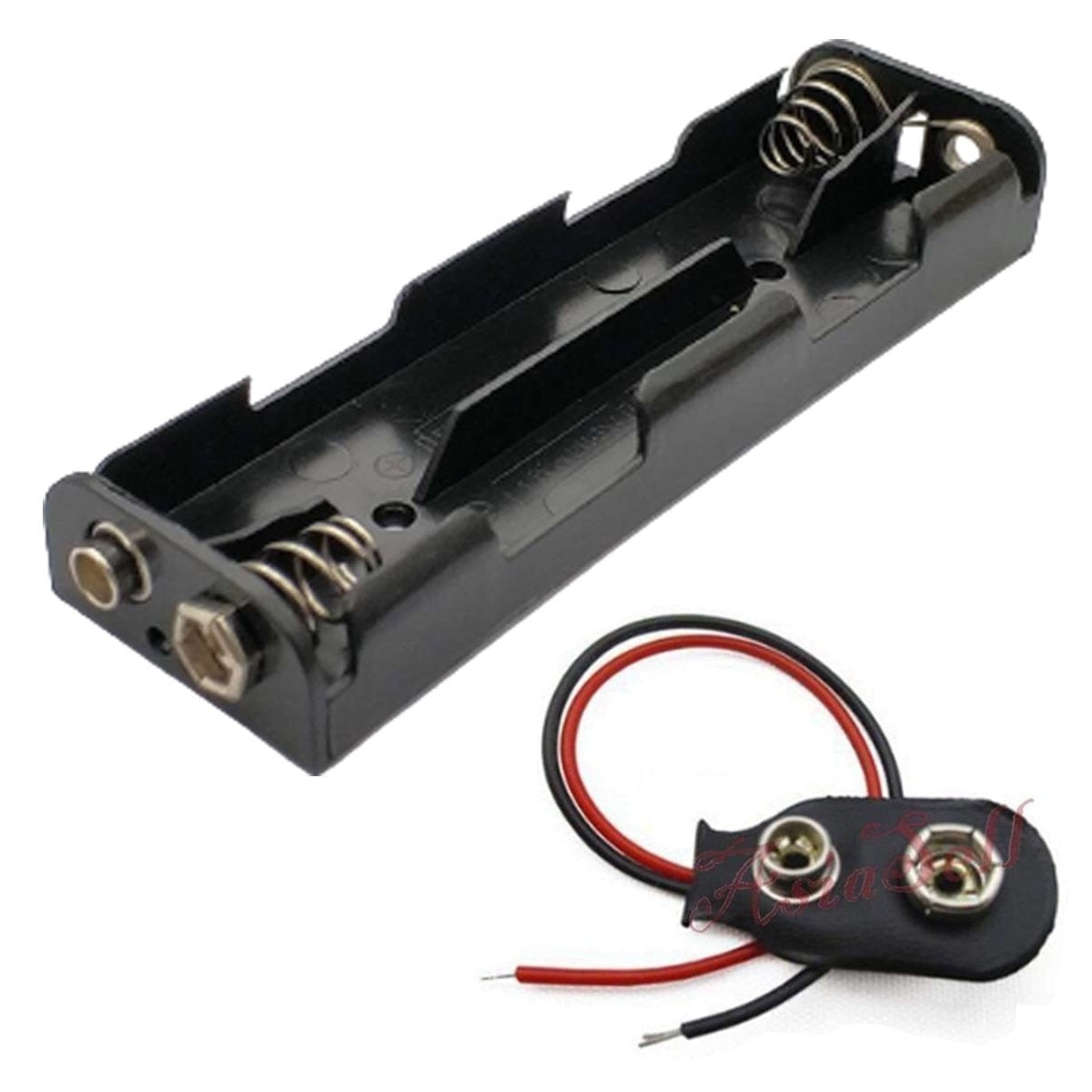 4xAA Battery Holder With Clip End to End Side by Side