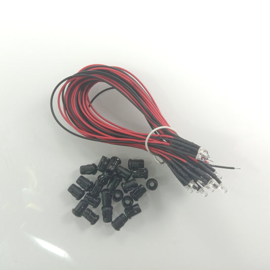 20Pcs Each 3Mm 12V Wired Leds + Black Plastic Surrounds White Blue Green Uv Red Yellow Pink Cables