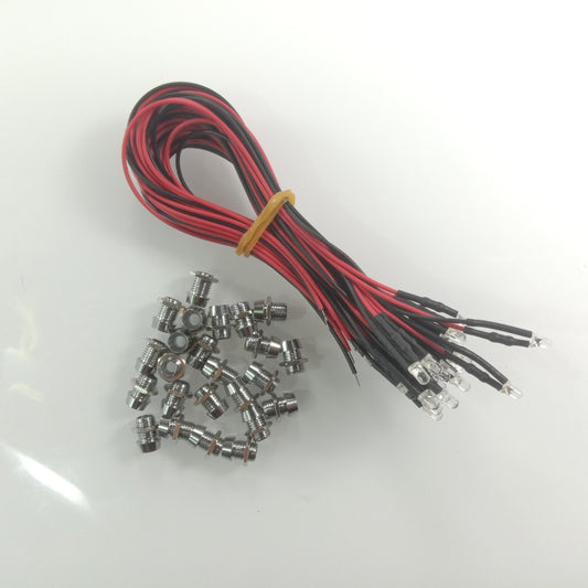 20Pcs Each 3Mm 12V Wired Leds + Chrome Metal Surrounds White Blue Green Uv Red Yellow Pink Cables