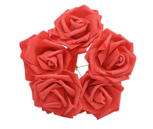 20X Red 7Cm Foam Flowers Rose Stems Artificial Wedding Bride Bouquet