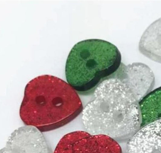 25pcs 12x13mm Heart Shape Buttons Christmas Theme 2 Hole Resin Flatback Clothing Sewing