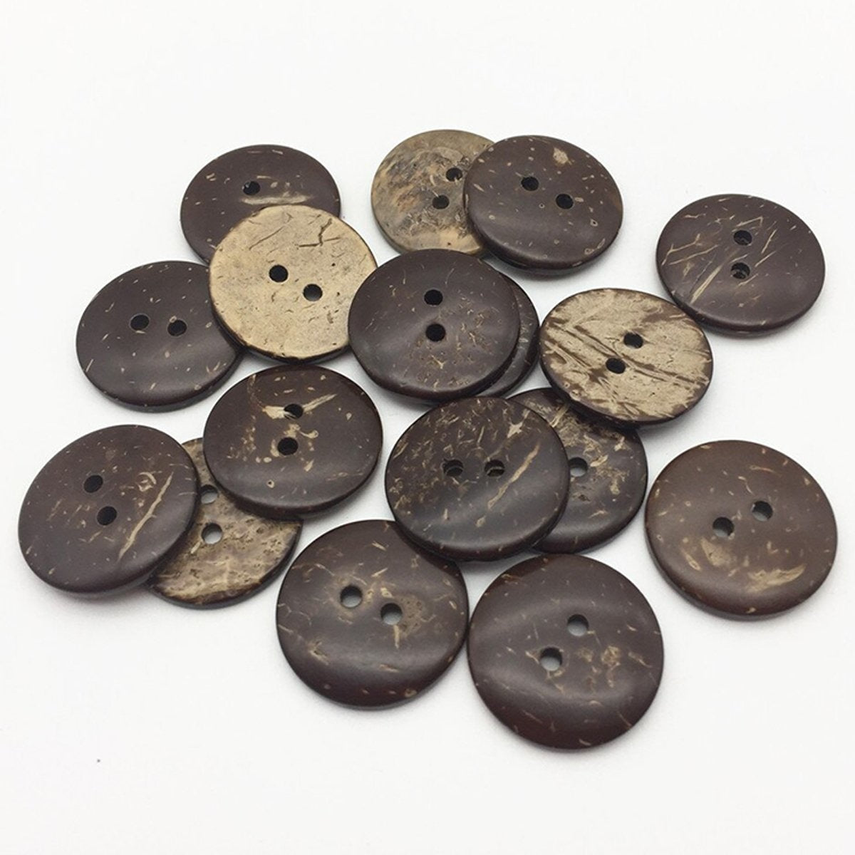 25pcs 2 Holes Clothing Buttons Coconut Shell Round Wooden 15-20mm Sewing