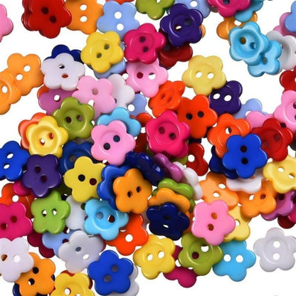 300pcs Multicolour Flower Shape Resin Buttons 2 Hole for Sewing Kids Clothes