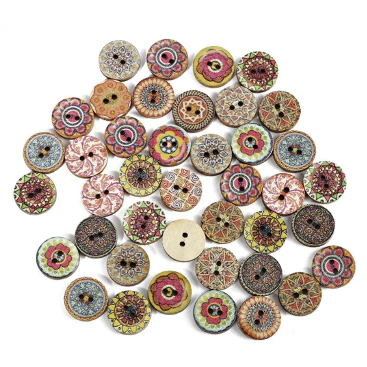 50x Retro Wood Buttons Handmade Scrapbooking Clothing 15mm Geometric | Asia Sell