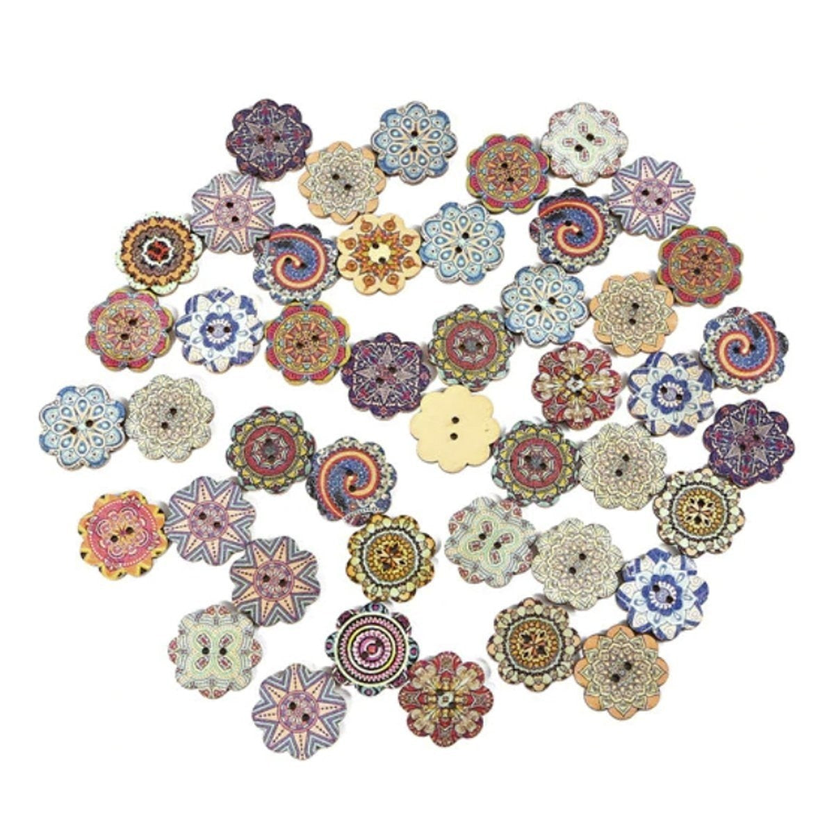 50x Retro Wood Buttons Handmade Scrapbooking Clothing 25mm Geometric | Asia Sell