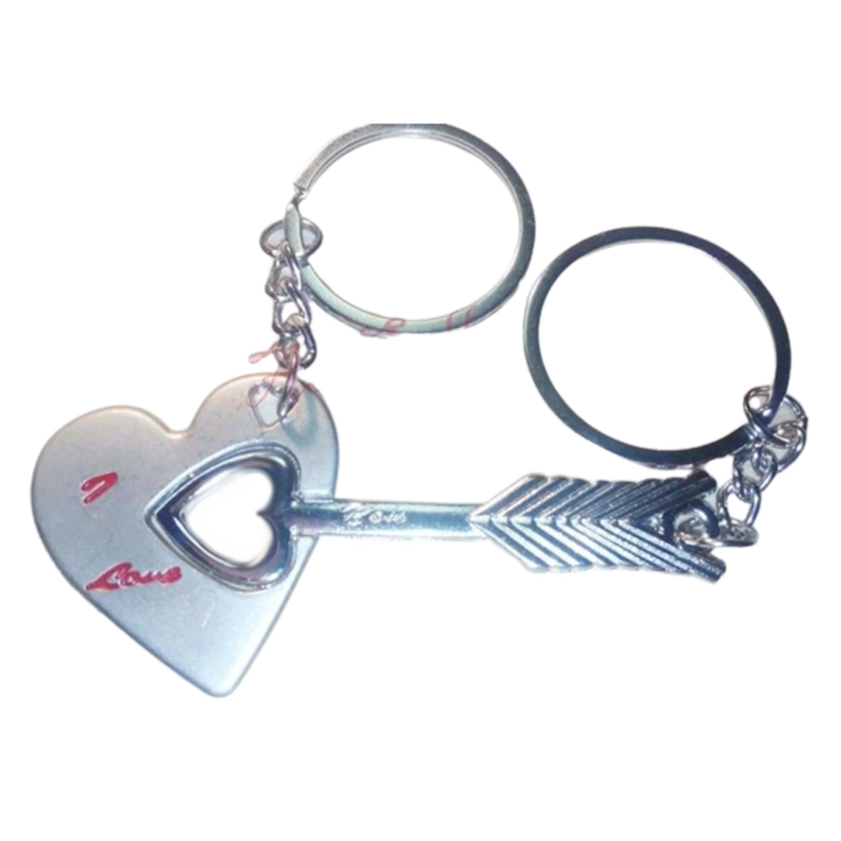 30Mm Pair Key Chains Silver Colour Arrow Love Heart Keyrings Ring Chain Couples Rings