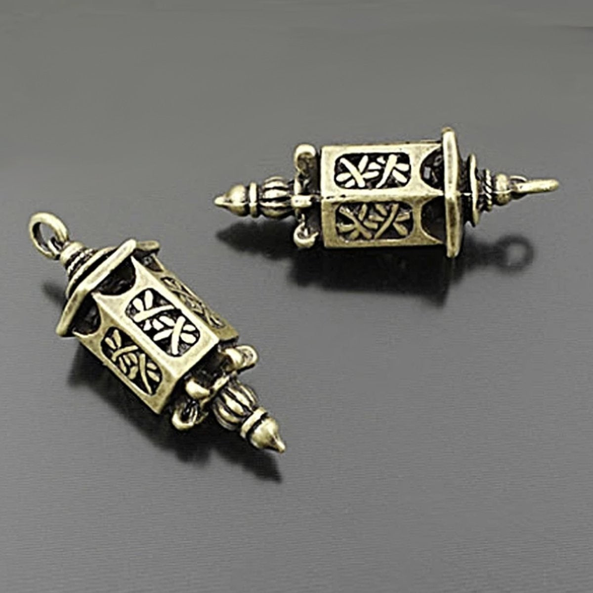 3Pcs 35X12Mm Antique Bronze Zinc Alloy Lanterns Charms Pendants Jewellery For Necklace Bracelet
