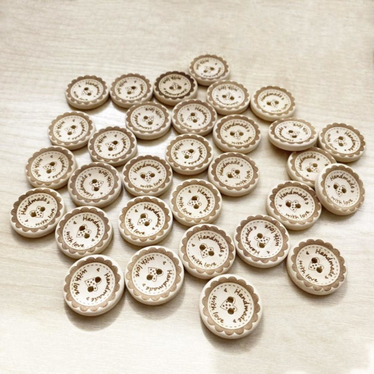 Wooden Buttons 2-Holes Handmade with Love Round Button Handmade Clothes