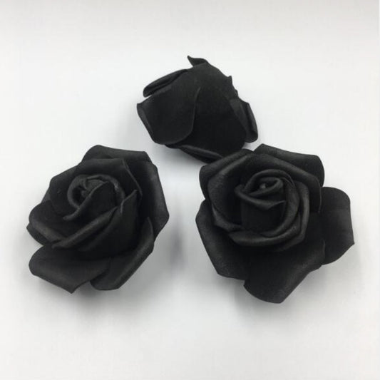 40pcs 6cm-7cm Black Artificial Flowers Without Stems Foam Roses Weddings Crafts