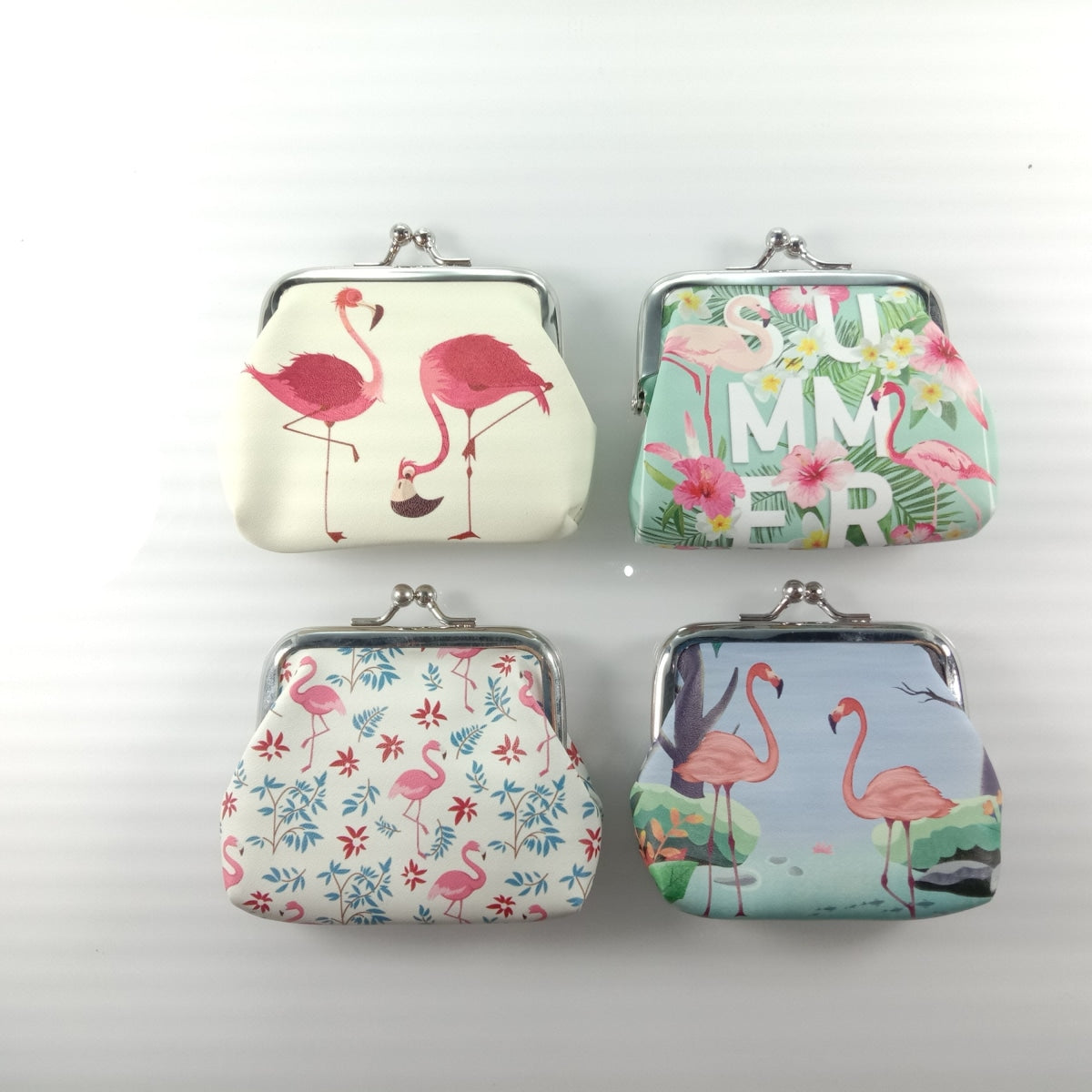 4Pcs Flamingo Coin Purse Wallet Snap Clip Closing Bags Womens 8.5X8Cm (Fashion)