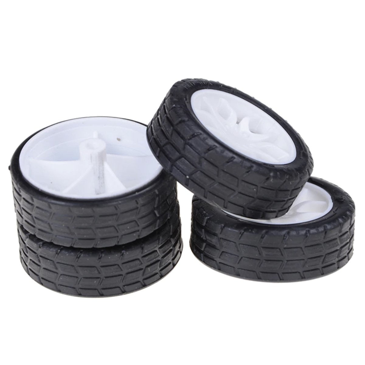 4pcs Mini Smart Car Tyres Wheel Black Rubber White Rims 20x8x1.9mm