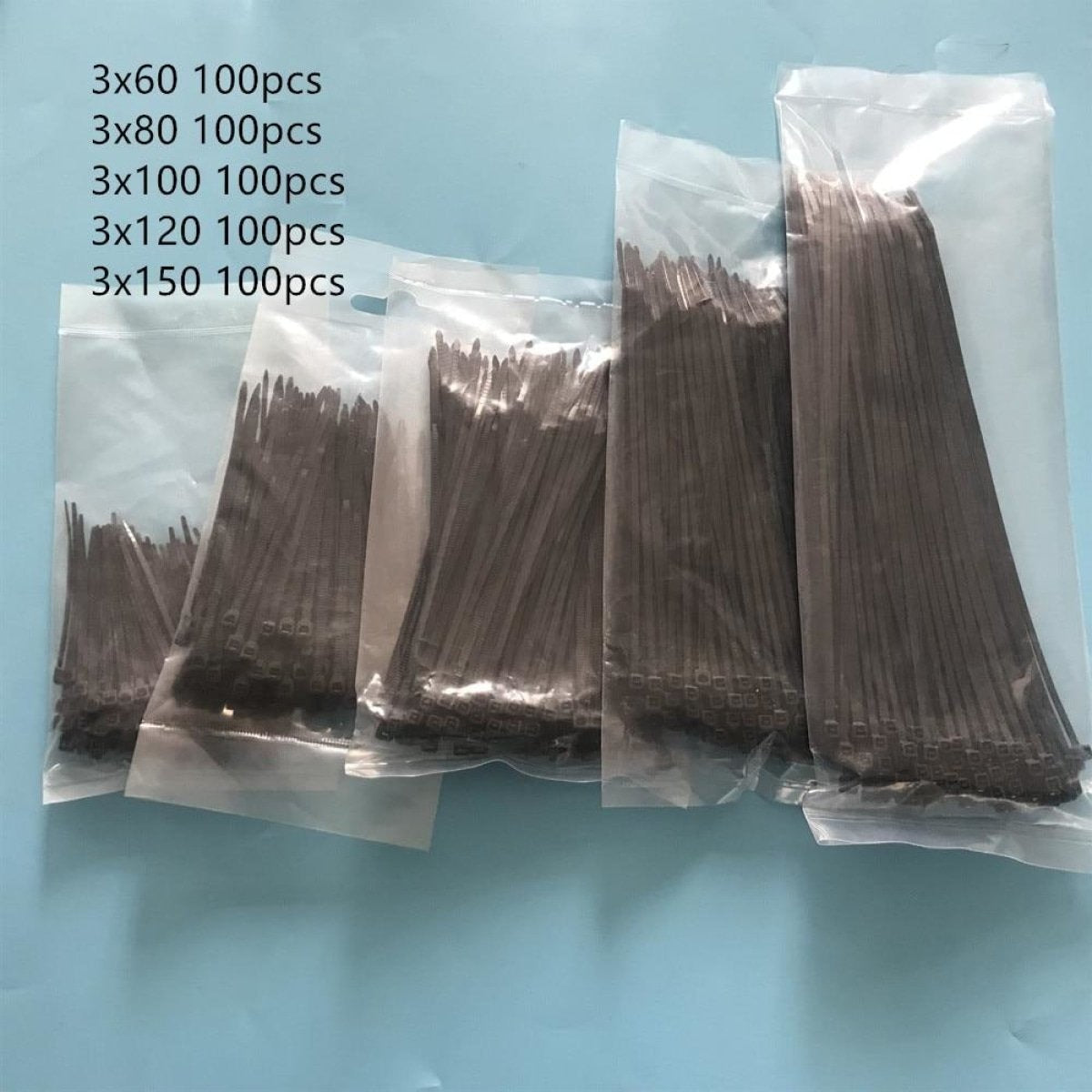 500pcs Assorted Cable Zip Ties 3x60 3x80 3x100 3x120 3x150mm | Black | Asia Sell