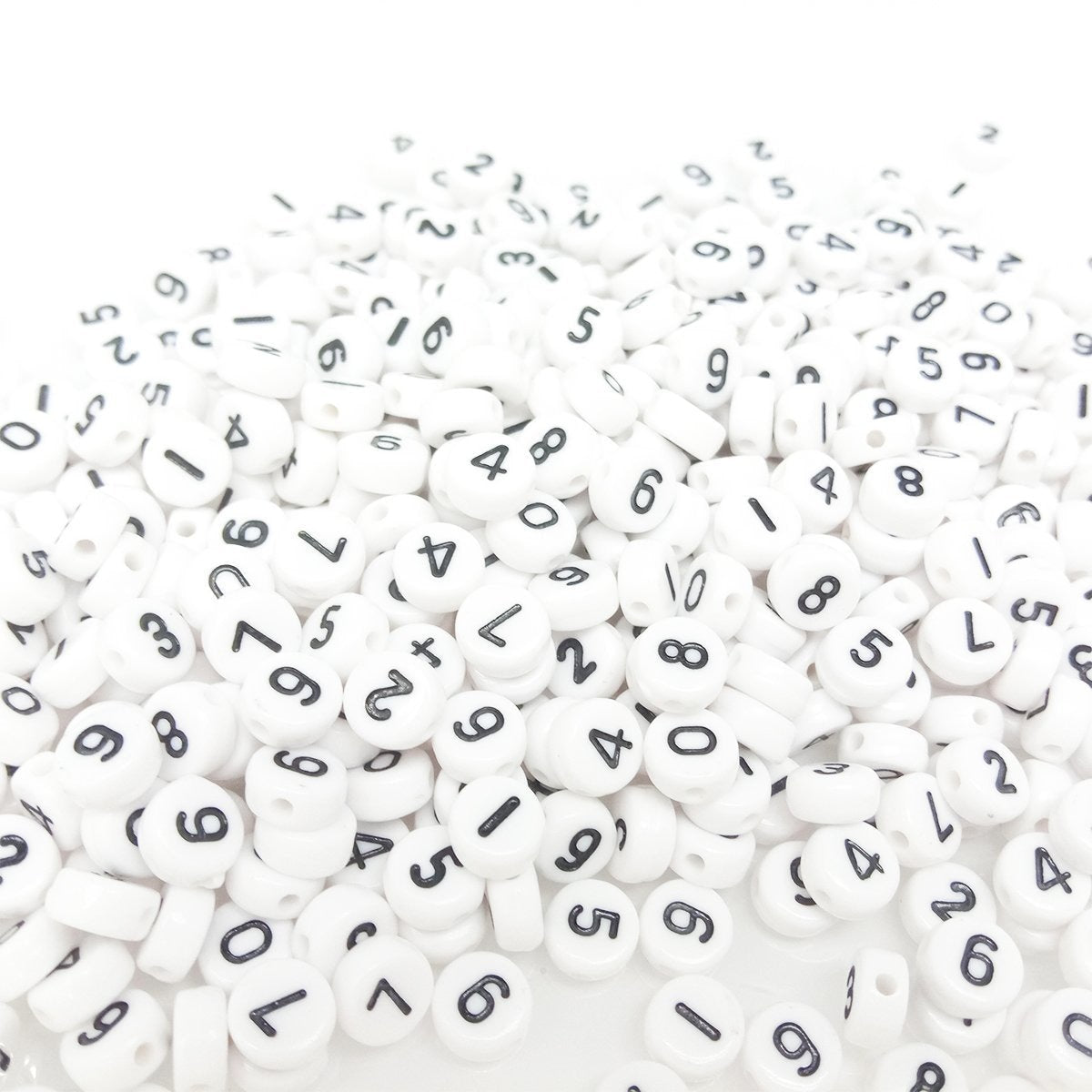 500pcs Numbers Spacer Beads DIY Black Writing on White Bead