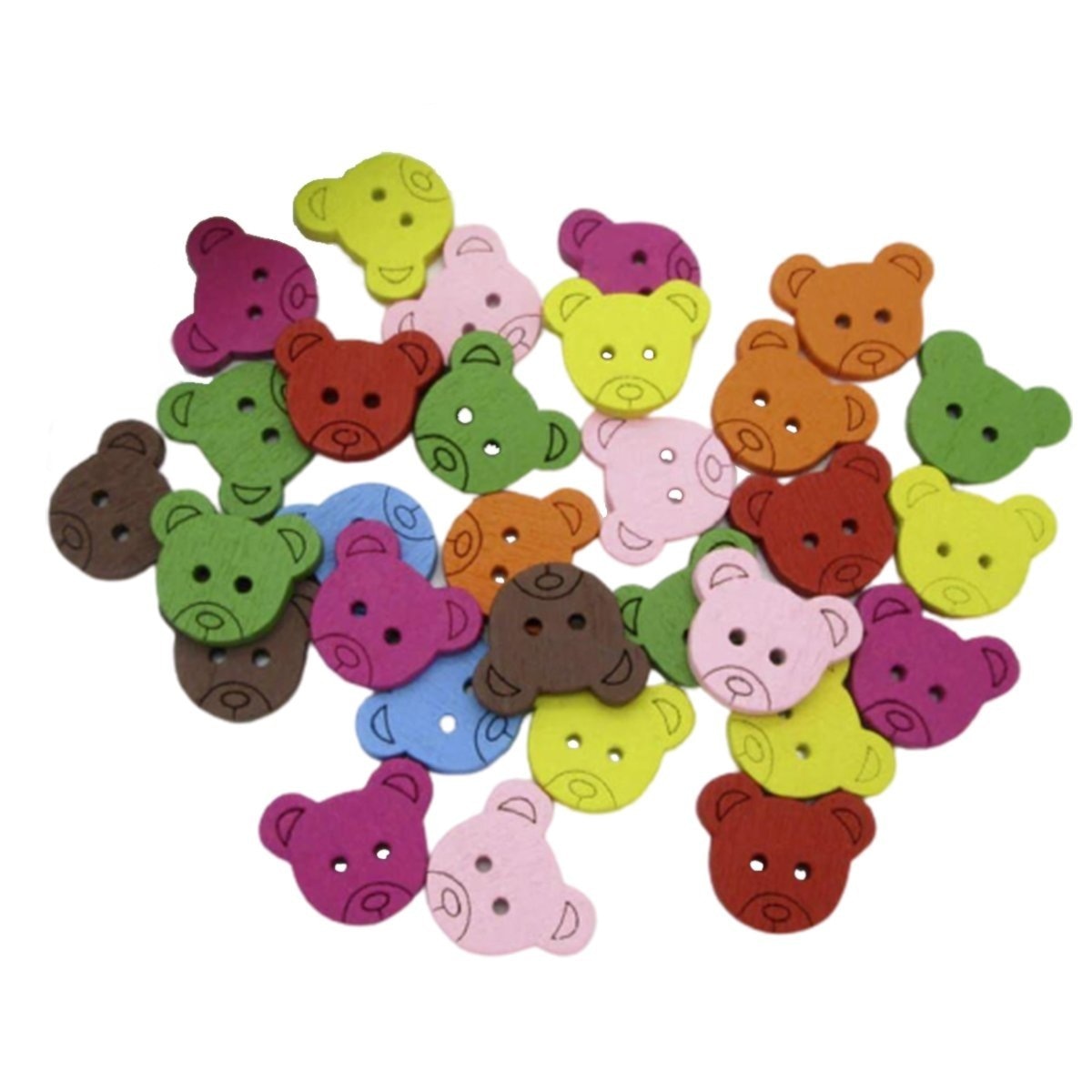 50pcs 19mm Teddy Bear Clothing Wooden Buttons 2 Hole Flatback Sewing Colourful