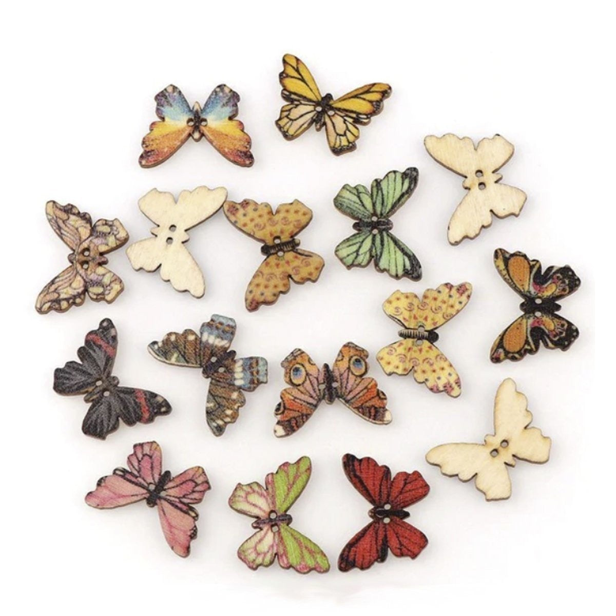 50Pcs 2 Holes Wooden Butterflies Buttons Colourful Sewing And Wood Scrapbooking Button Craft 18X25Mm