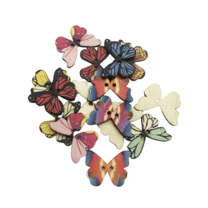 50Pcs 2 Holes Wooden Butterflies Buttons Colourful Sewing And Wood Scrapbooking Button Craft E