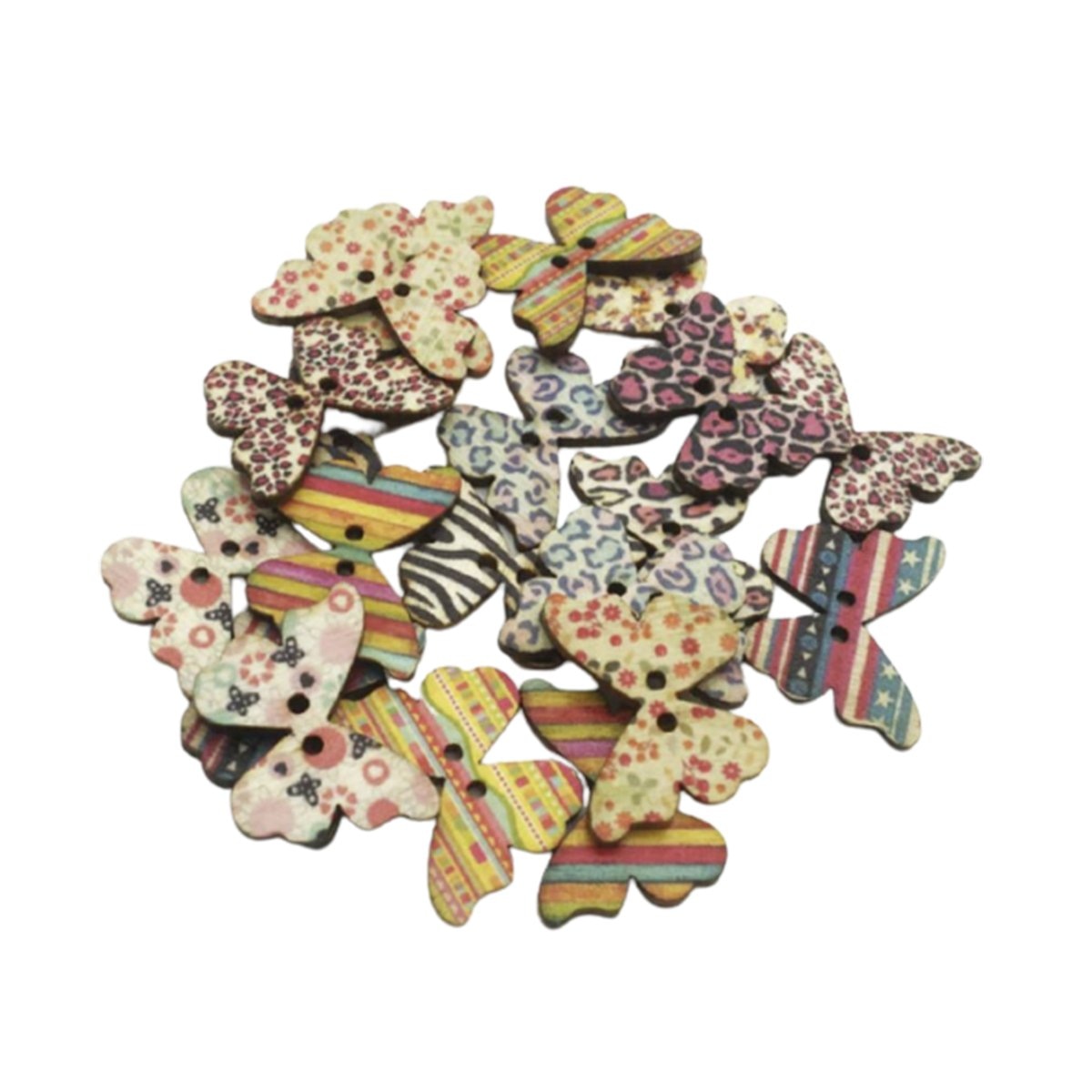 50Pcs 2 Holes Wooden Butterflies Buttons Colourful Sewing And Wood Scrapbooking Button Craft F