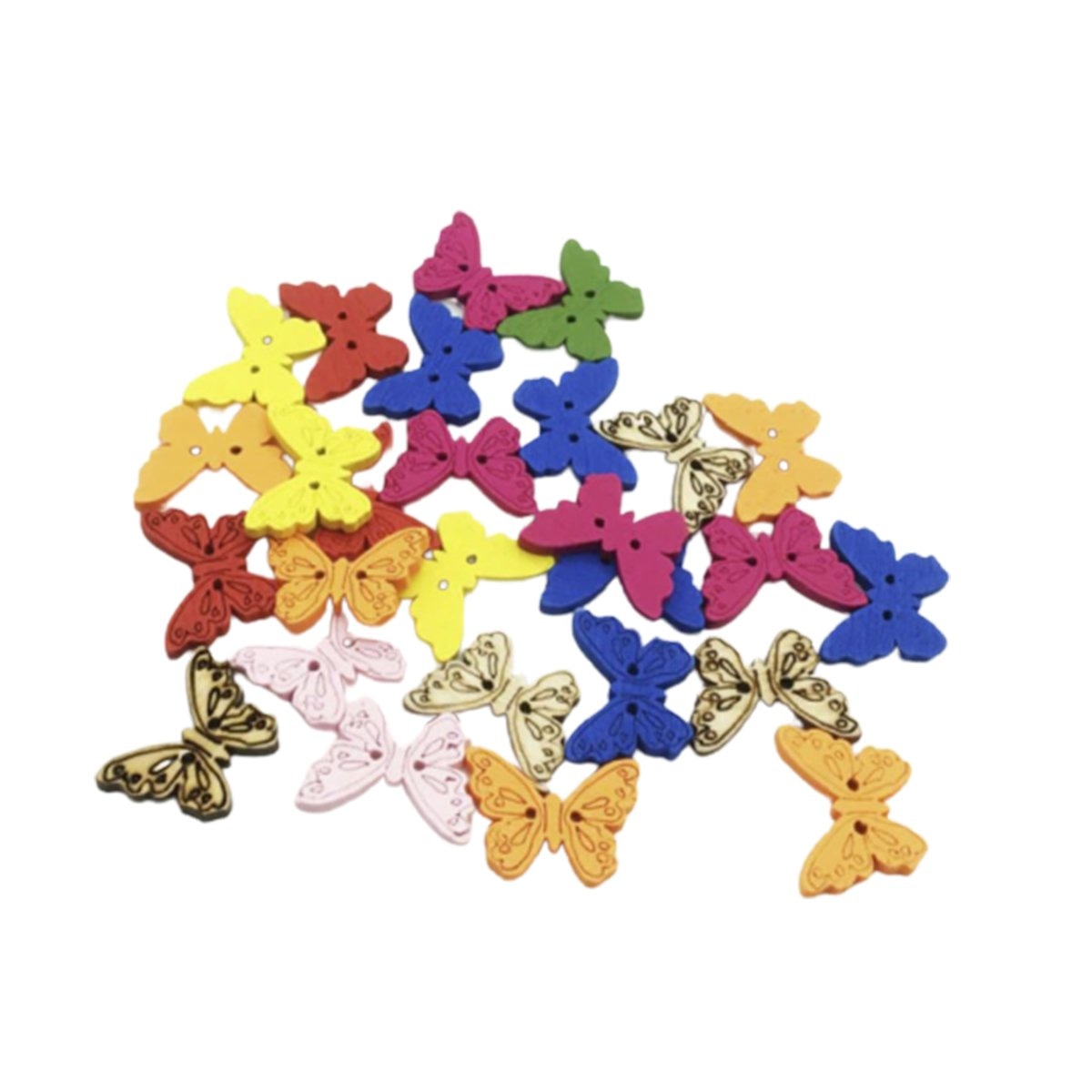 50Pcs 2 Holes Wooden Butterflies Buttons Colourful Sewing And Wood Scrapbooking Button Craft D
