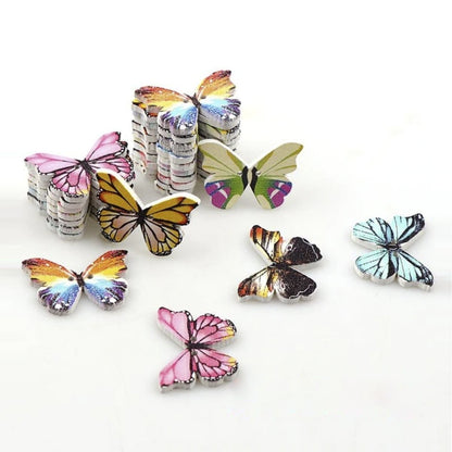 50Pcs 2 Holes Wooden Butterflies Buttons Colourful Sewing And Wood Scrapbooking Button Craft 20X29Mm