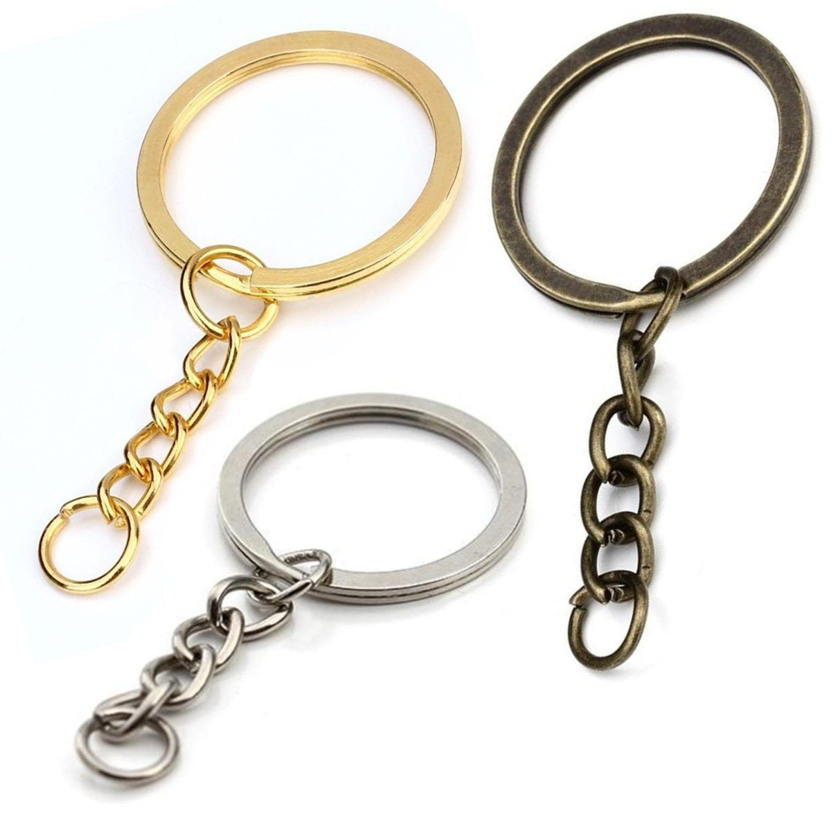 10Pcs 30Mm Gold Ancient Keyring Keychain Split Ring Chain Key Rings Chains