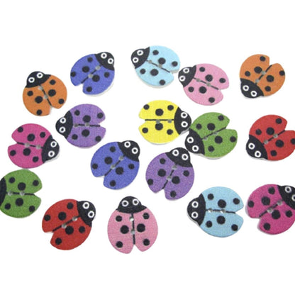 50pcs Mixed Ladybug Wood Buttons Sewing Buttons For Kids Clothes DIY