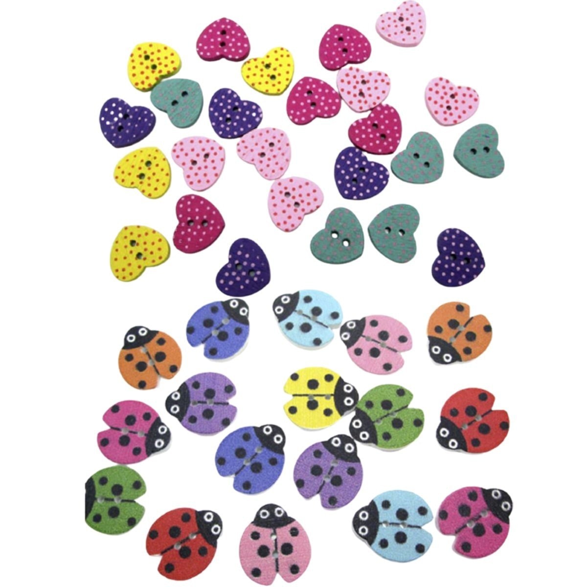 50pcs Mixed Ladybug Heart Wood Buttons Sewing Buttons For Kids Clothes DIY
