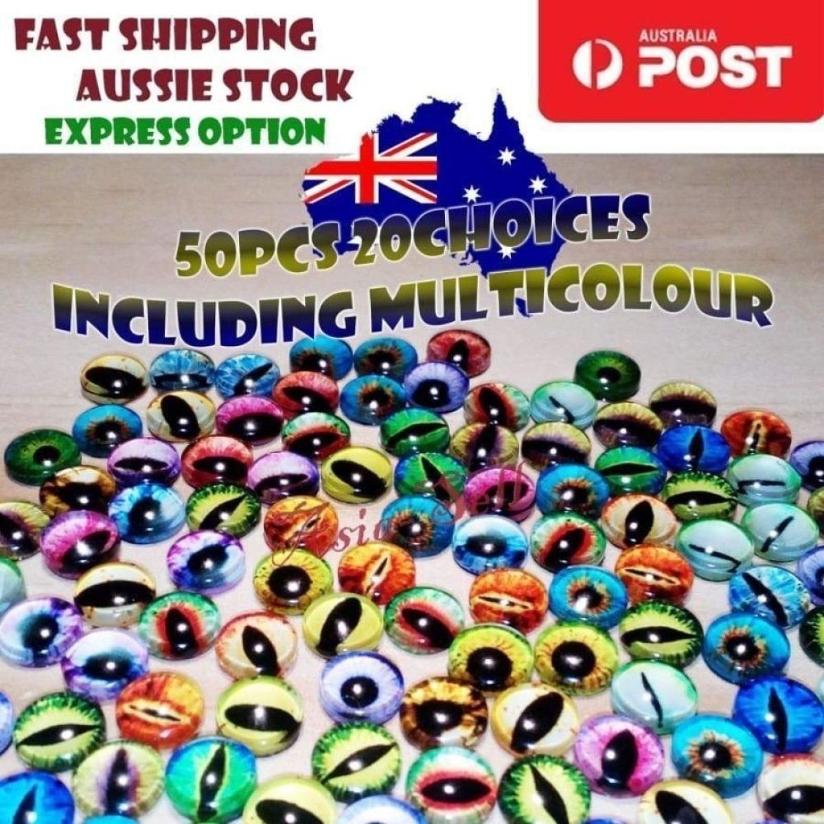 50Pcs Round 8Mm Glass Eyes Dragon Lizard Frog Eyeballs Mixed Set -