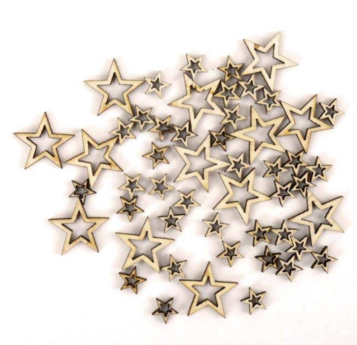 50Pcs Wooden Stars Confetti 10-20mm Mixed Wood Crafts Decorations