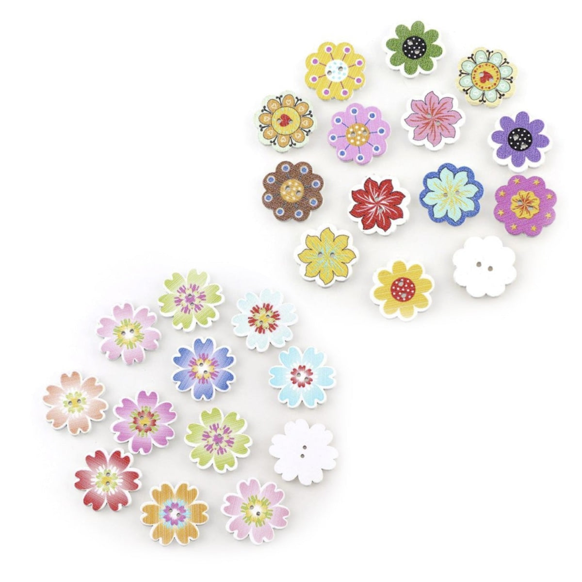 50X 20-25Mm White Wooden Buttons Colourful Flower Edge Shape Design Scrapbook Sewing Accessories Diy