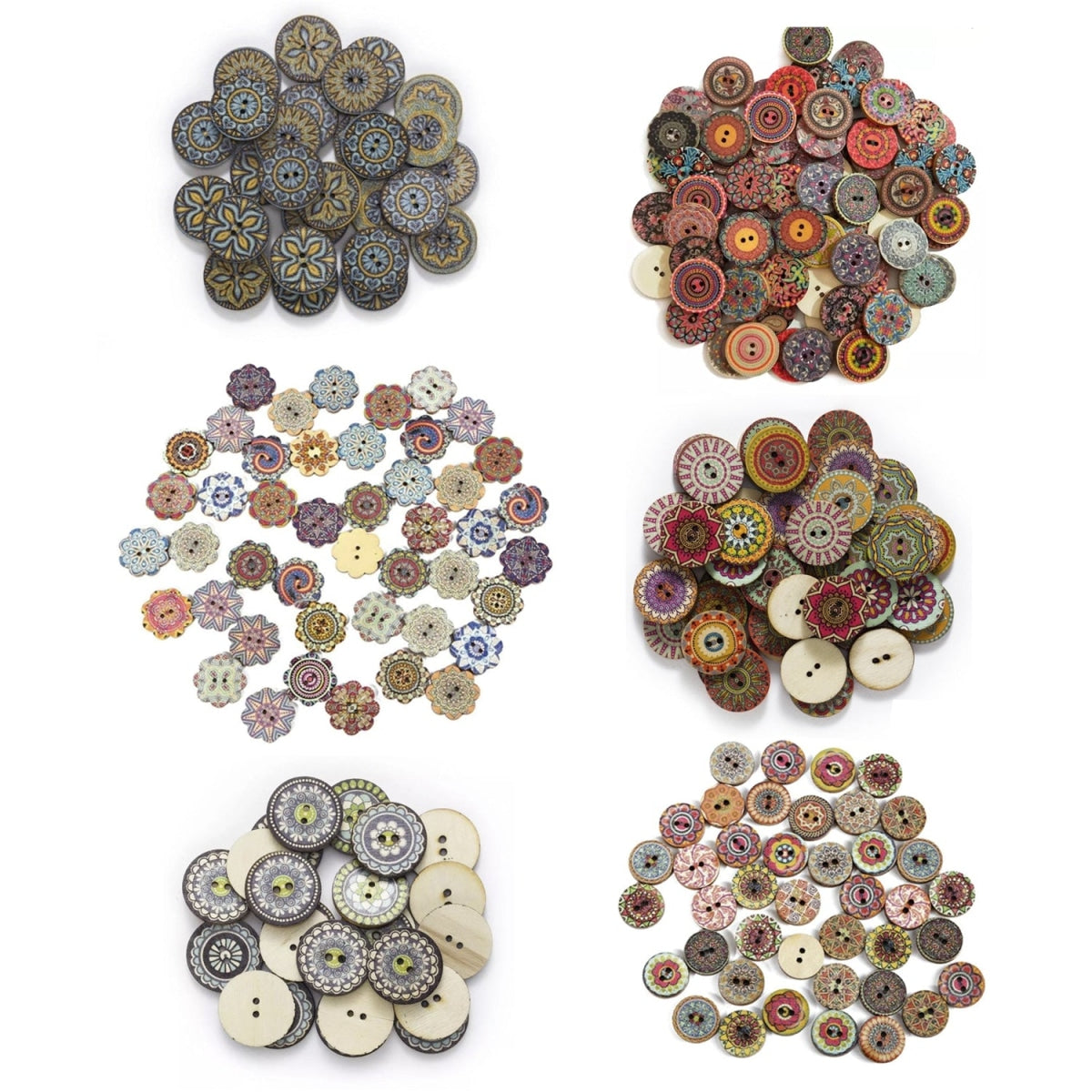 50Pcs Retro Wooden Buttons For Scrapbooking And Handmade Clothes 15-25Mm Set C Clothing